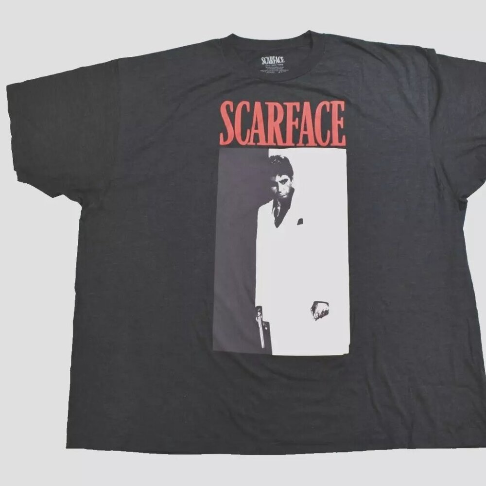 Scarface Mens Big & Tall Scarface Poster Graphic Charcoal Heather Shirt New 5XLB